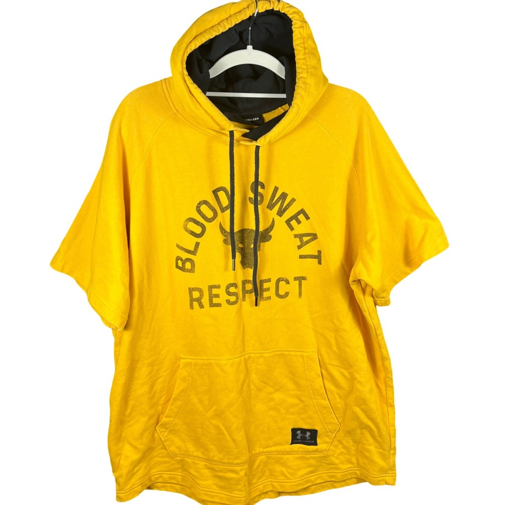 Under Armour Project Rock Hoodie Mens 2XL Yellow Short Sleeve Brahma Bull